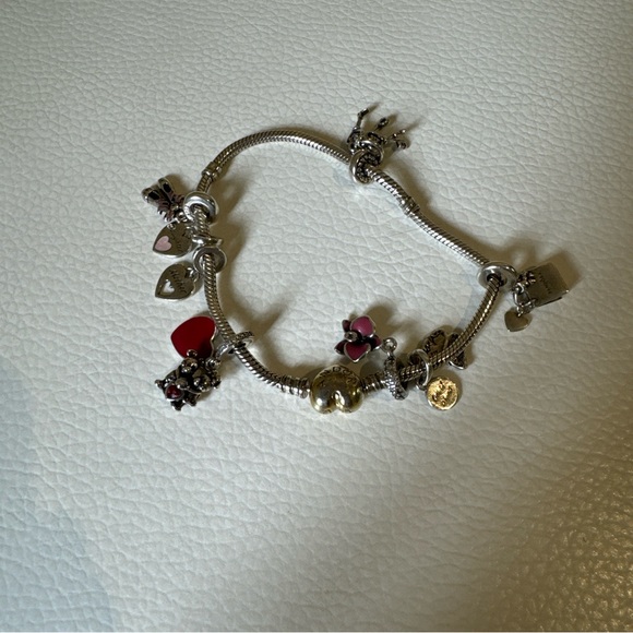 Pandora Moments Heart Clasp Snake Chain Bracelet w/ 8 Charms
